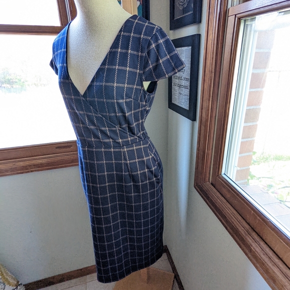 ModCloth Navy Plaid for Good Lecture Sheath Midi Dress with Pockets Size Large - Picture 4 of 7